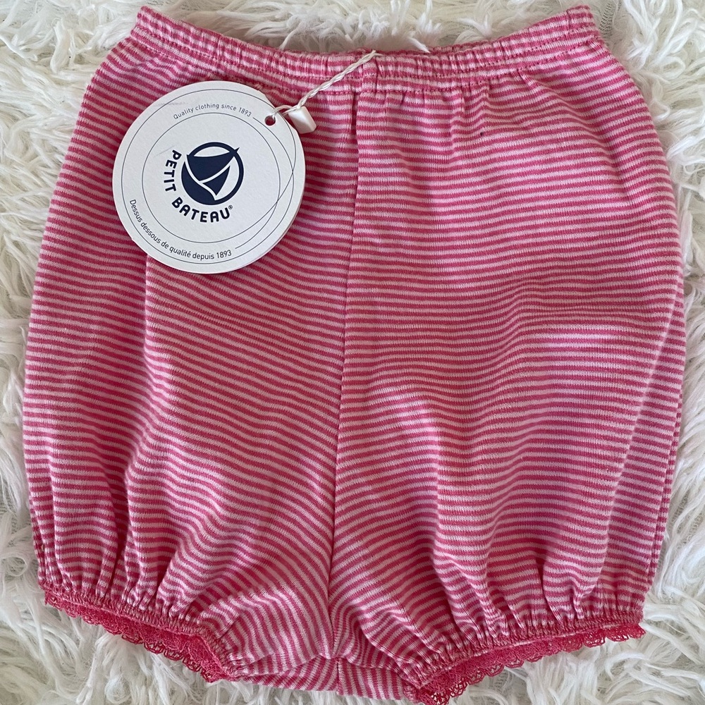 NWT Petit Bateau Baby Girl Pink and White Striped Shorts